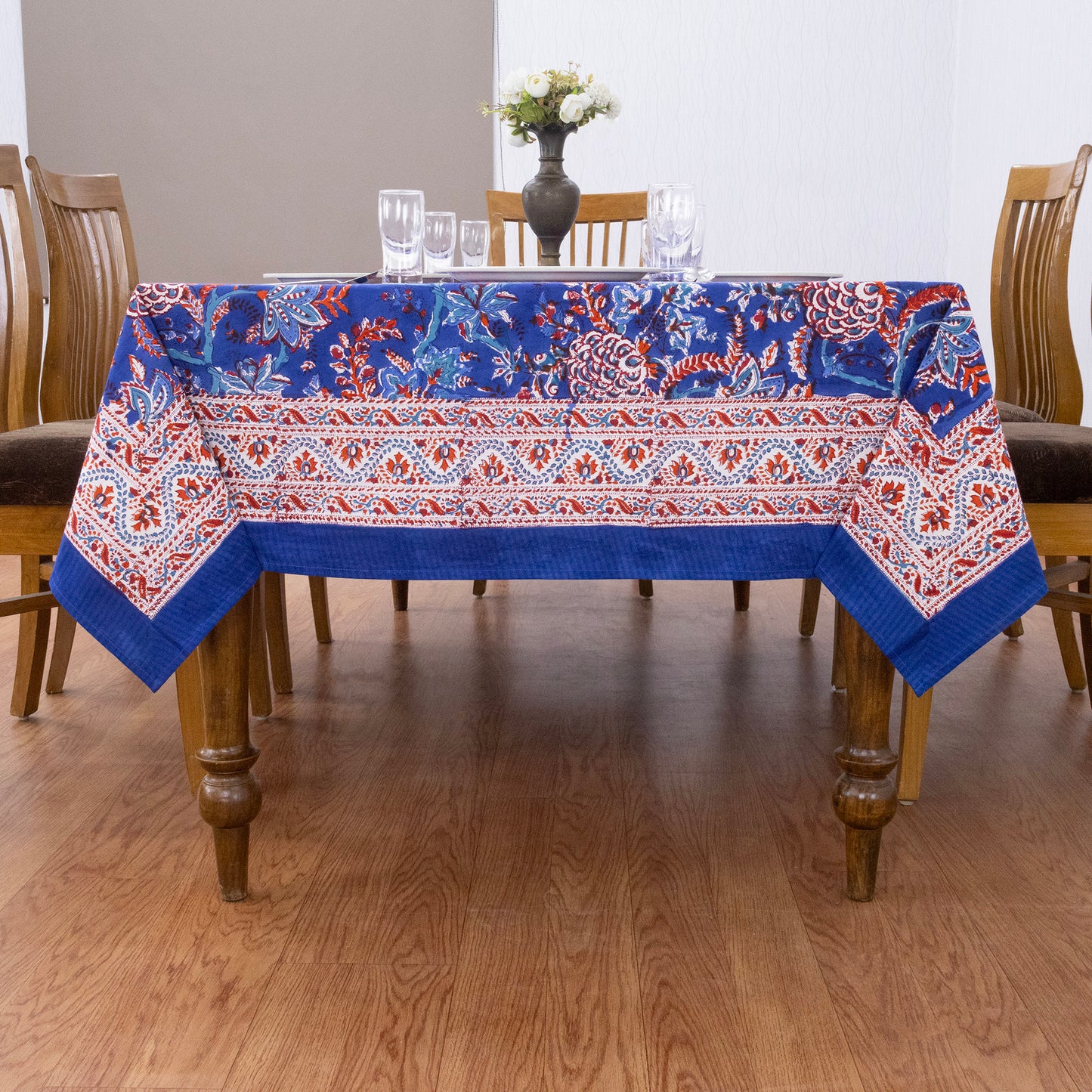 Artisan Block Print Cotton Tablecloth, Purple and Red Indian Rectangle Dining Cover - My Store