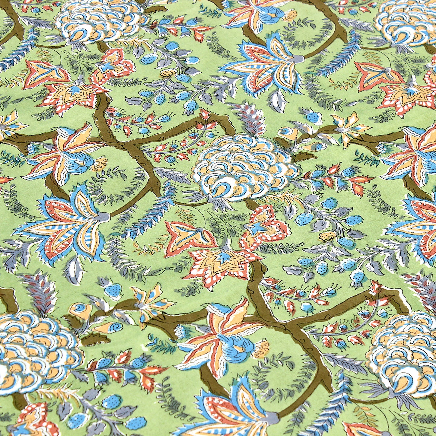 Green and Red Block Printed Cotton Rectangle Dinning Tablecloth - My Store