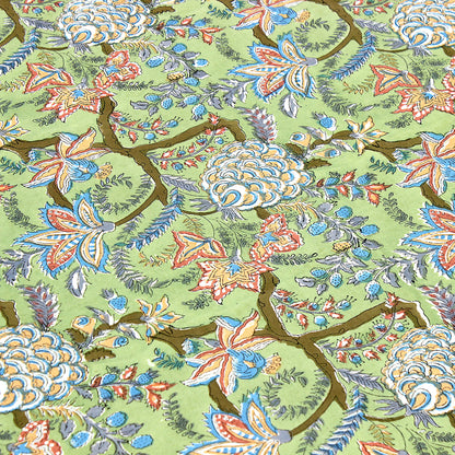 Green and Red Block Printed Cotton Rectangle Dinning Tablecloth - My Store