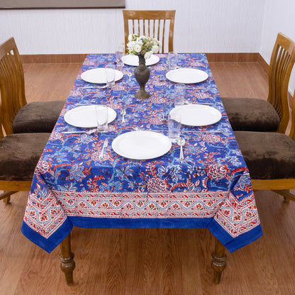 Artisan Block Print Cotton Tablecloth, Purple and Red Indian Rectangle Dining Cover - My Store