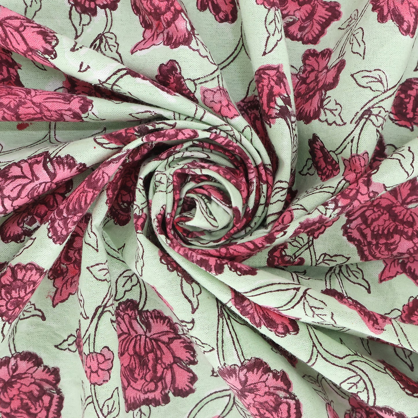 Pink and Green Hand Block Printed Cotton Rectangle Tablecloth - My Store