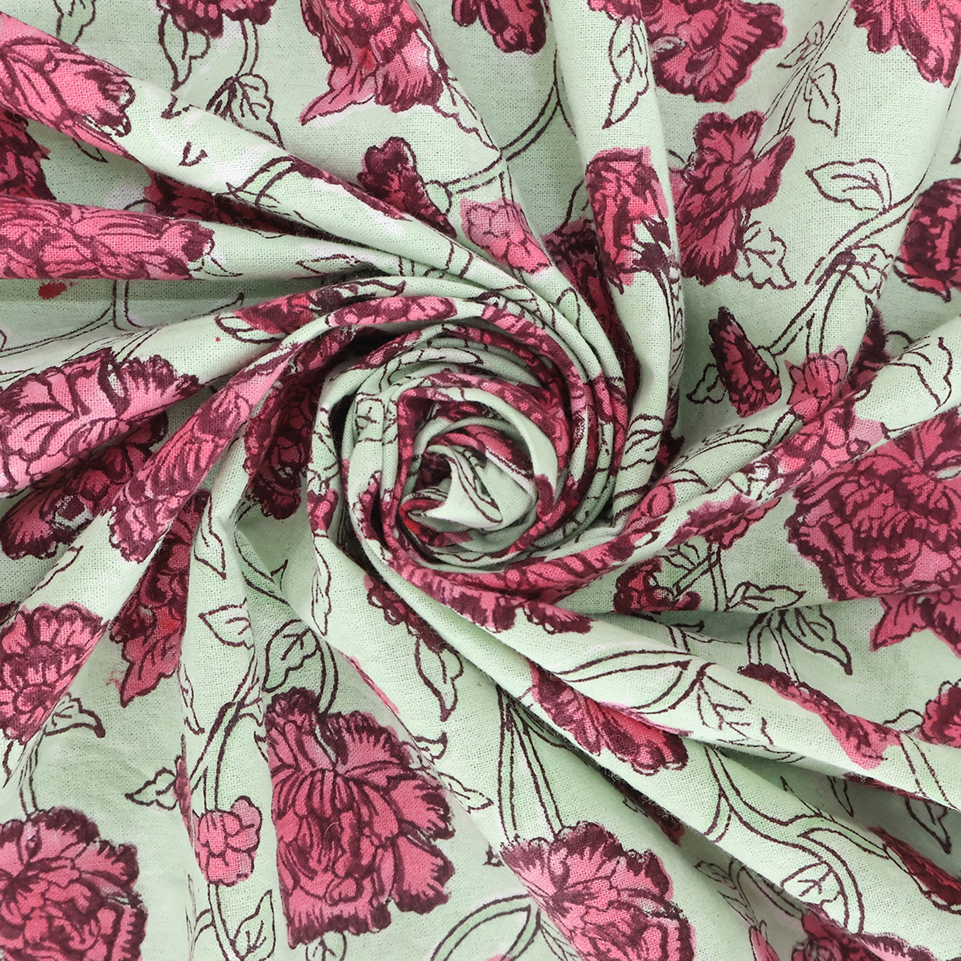 Pink and Green Hand Block Printed Cotton Rectangle Tablecloth - My Store