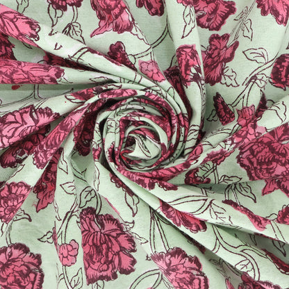 Pink and Green Hand Block Printed Cotton Rectangle Tablecloth - My Store