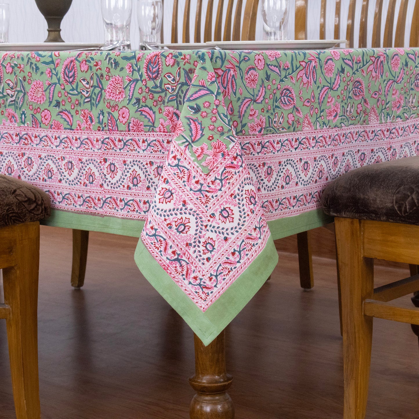 handmade tablecloth, green and pink tablecloth, block printed table cover, cotton table cover, premium cotton tablecloth, floral tablecloth, indian tablecloth, Jaipuri tablecloth, green and pink table linens, boho home decor, table cover for dinning table cover, rectangle table cover, table cloth for dinning decor, custom table cloth,  washable table cloth, outdoor tablecloth, indoor tablecloth, gifts for fathers day