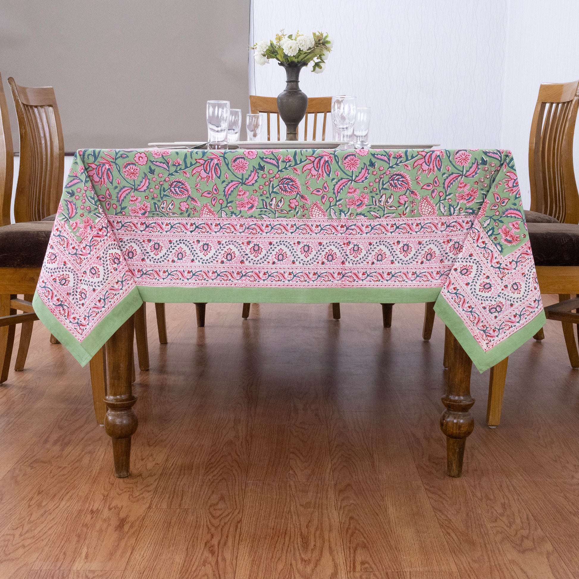 handmade tablecloth, green and pink tablecloth, block printed table cover, cotton table cover, premium cotton tablecloth, floral tablecloth, indian tablecloth, Jaipuri tablecloth, green and pink table linens, boho home decor, table cover for dinning table cover, rectangle table cover, table cloth for dinning decor, custom table cloth,  washable table cloth, outdoor tablecloth, indoor tablecloth, gifts for fathers day