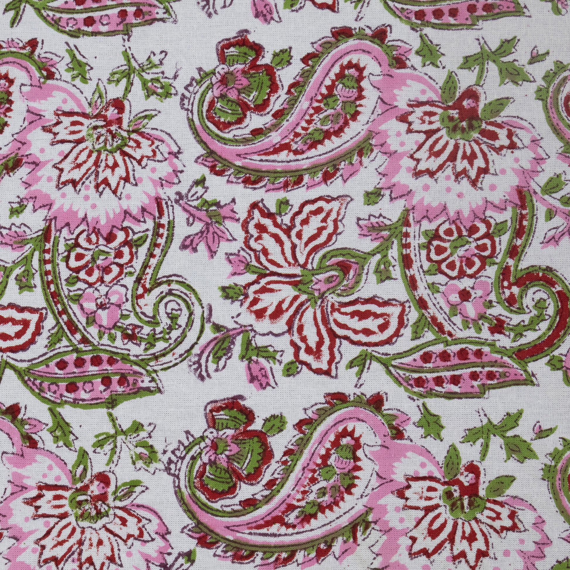 Pink and Green Block Print Cotton Tablecloth, Handmade Indian Rectangle Table Linen - My Store