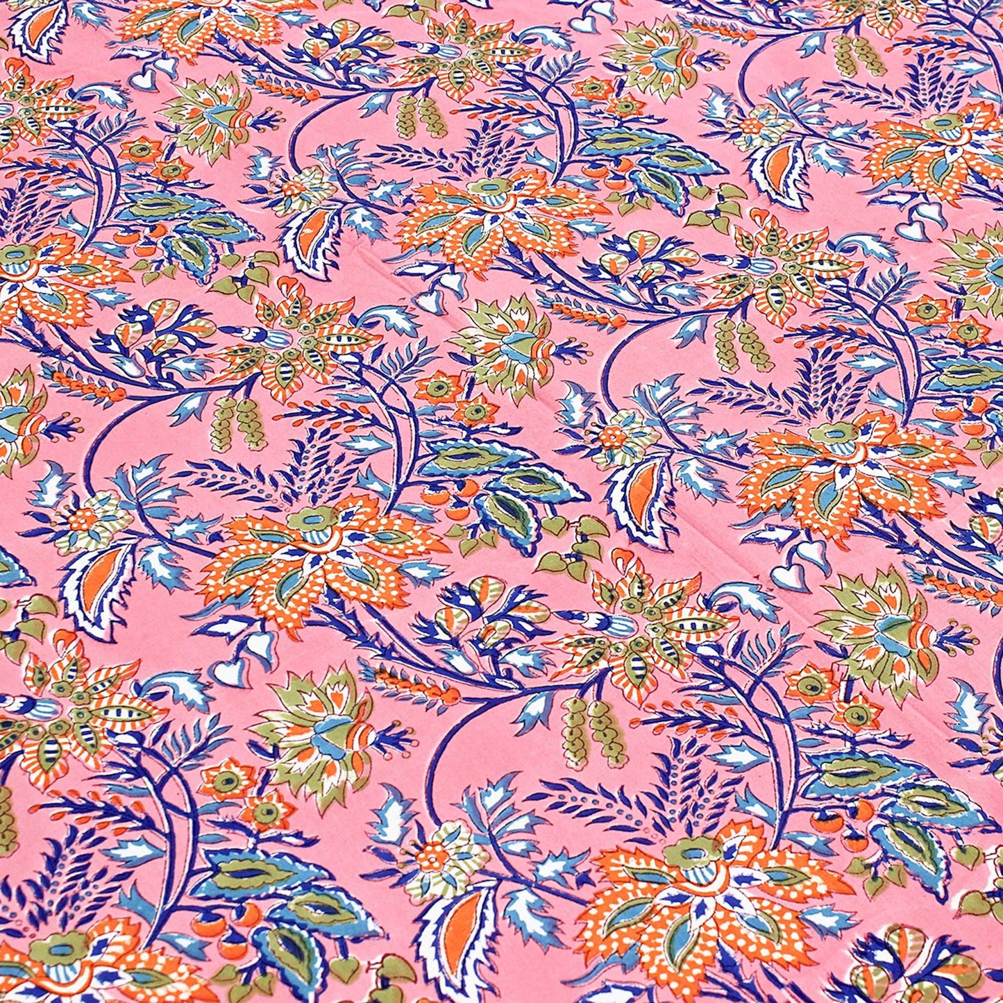 Pink and Blue Indian Block Floral Print 100% Pure Cotton Cloth Tablecloth - My Store