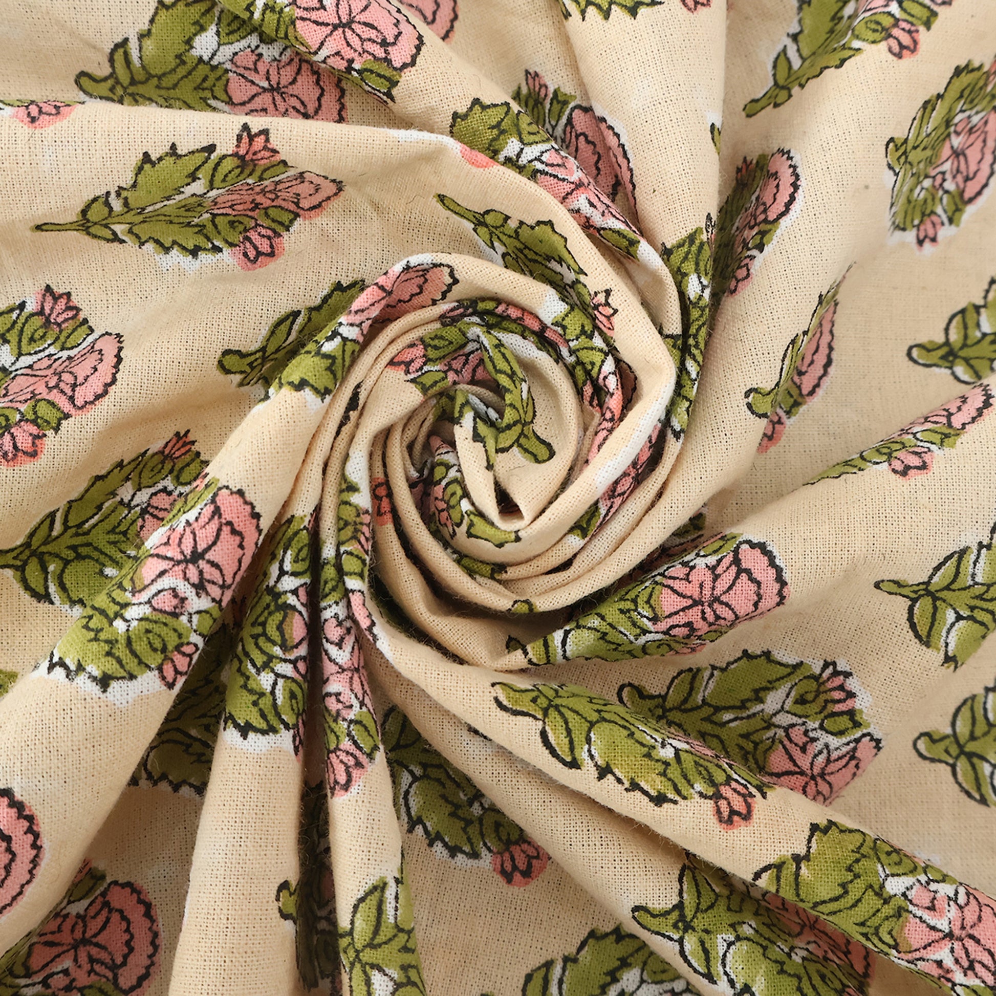 Hand Block Printed Floral Pink Orange Cotton Rectangle Tablecloth - My Store