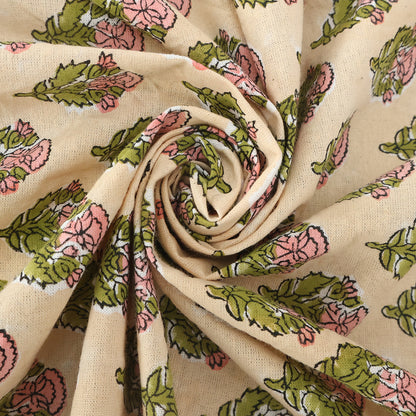 Hand Block Printed Floral Pink Orange Cotton Rectangle Tablecloth - My Store