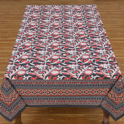 Red White Block Printed Cotton Tablecloth Rectangle Dinning Decor Table Linens - My Store