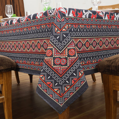 Red White Block Printed Cotton Tablecloth Rectangle Dinning Decor Table Linens - My Store