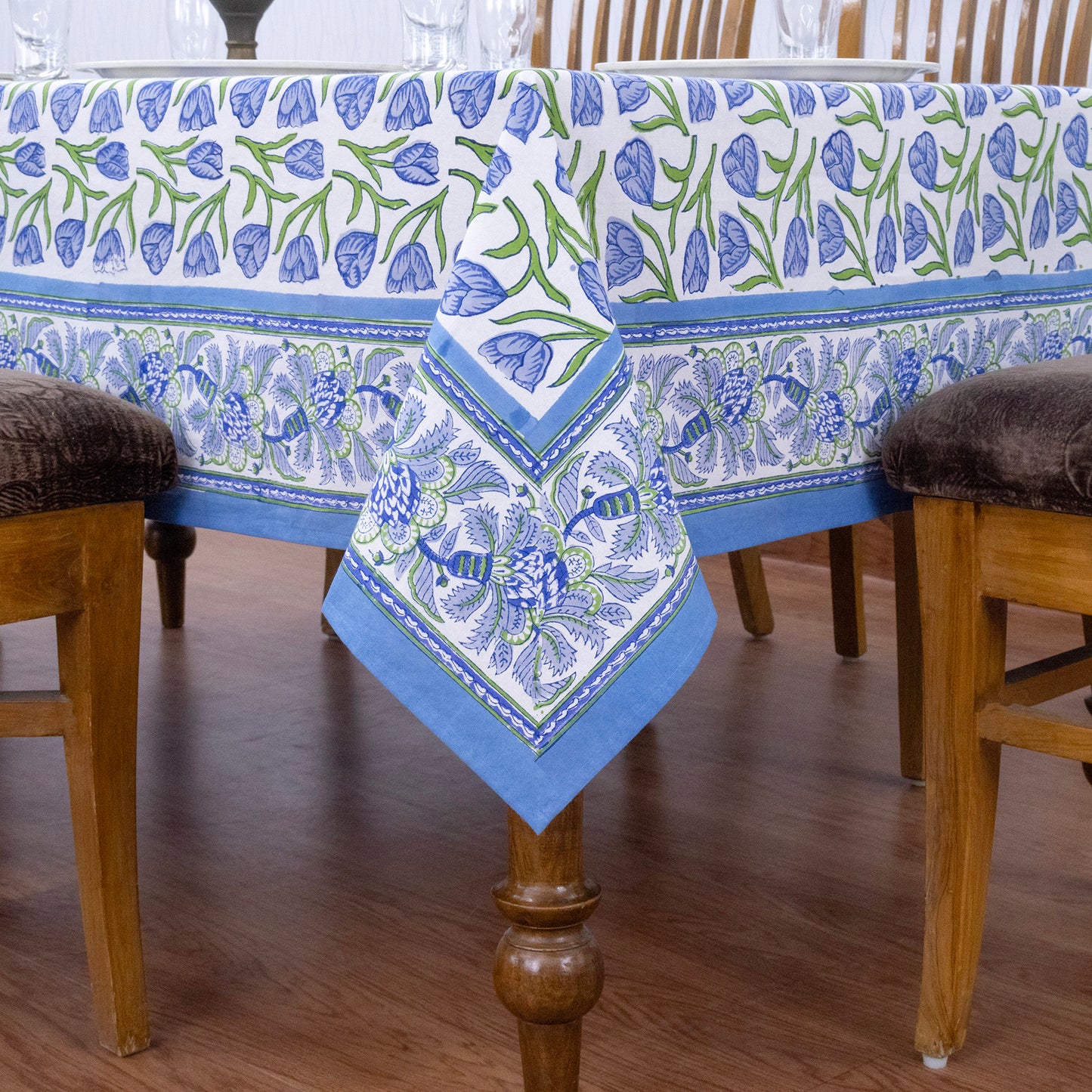 Indian Handmade Block Printed Cotton Purple and Green Rectangle Tablecloth - My Store