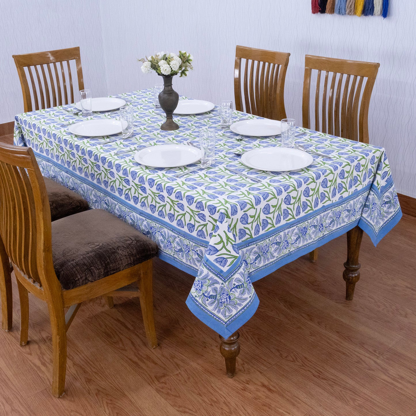 Indian Handmade Block Printed Cotton Purple and Green Rectangle Tablecloth - My Store