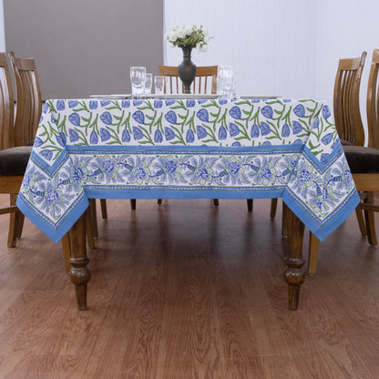 Indian Handmade Block Printed Cotton Purple and Green Rectangle Tablecloth - My Store