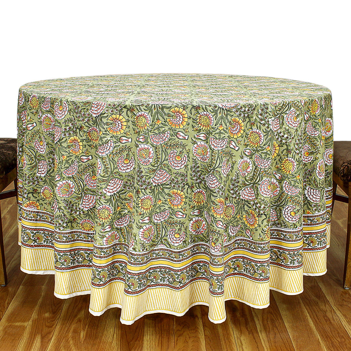 Indian Handmade Block Printed Cotton Round Tablecloth - My Store