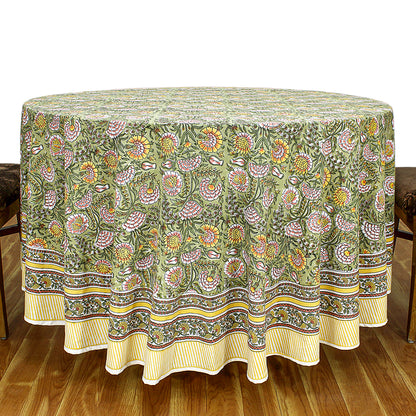 Indian Handmade Block Printed Cotton Round Tablecloth - My Store