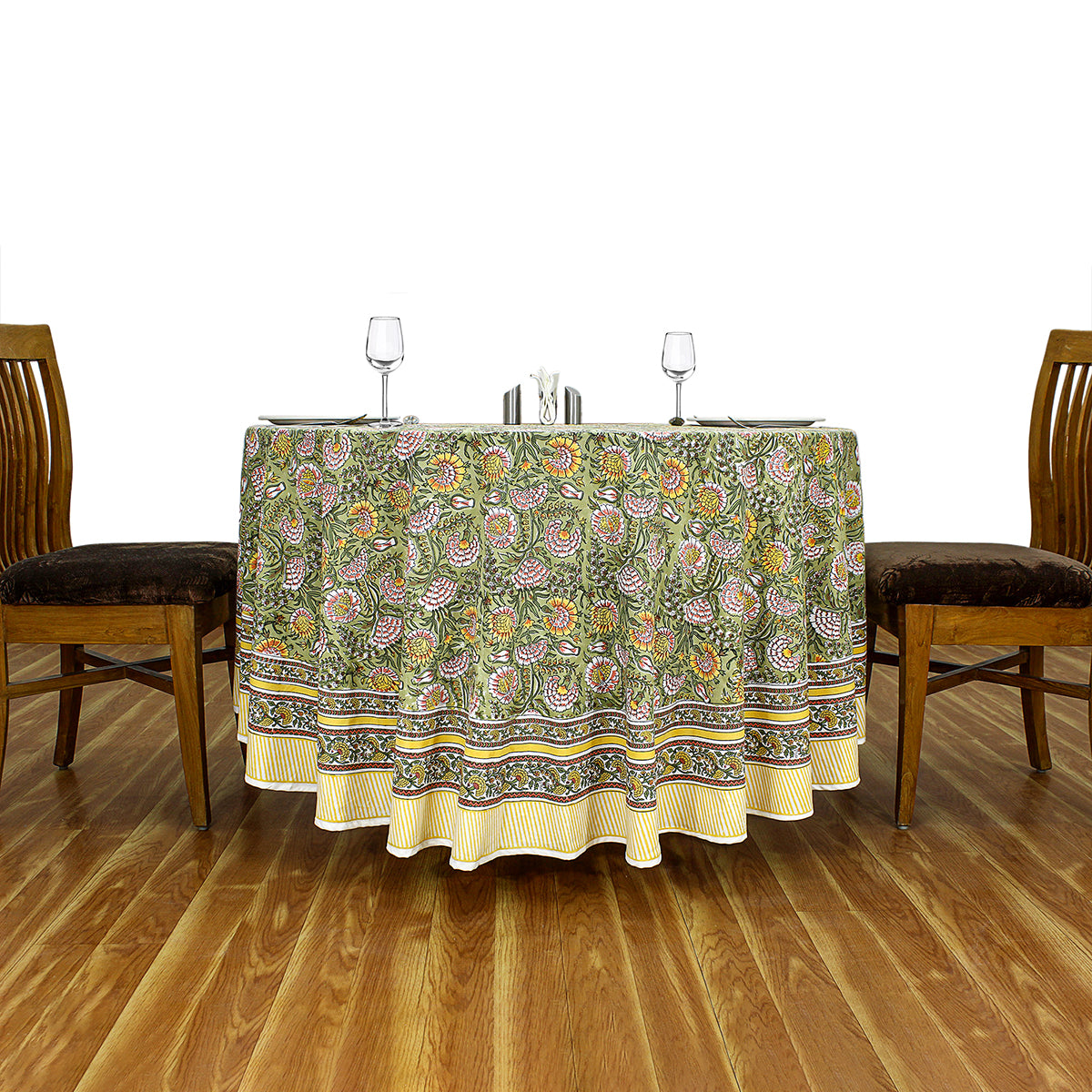 Indian Handmade Block Printed Cotton Round Tablecloth - My Store