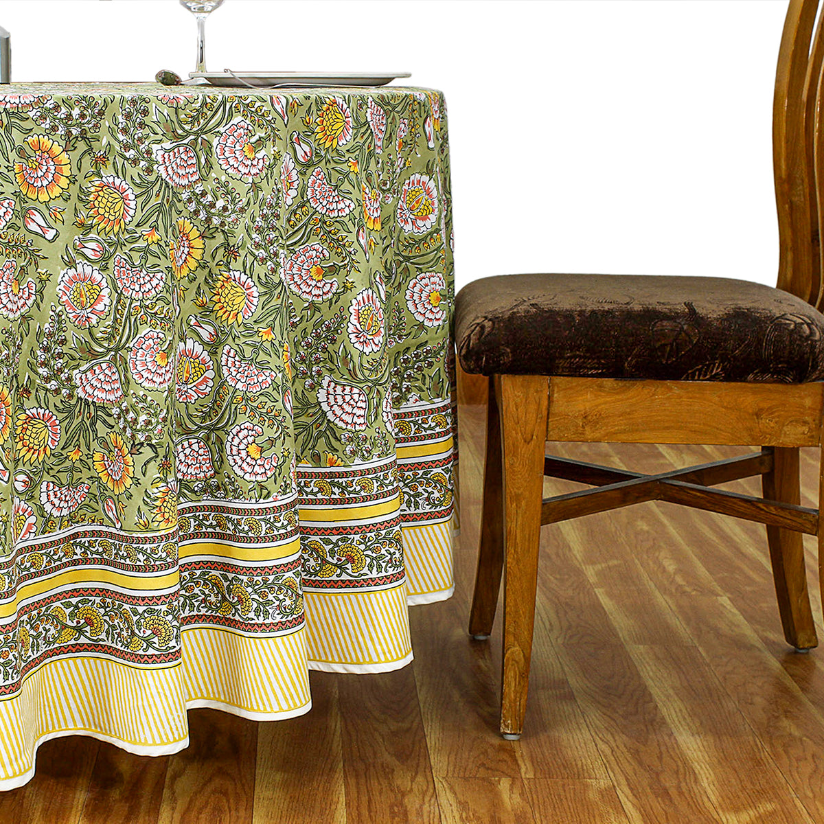 Indian Handmade Block Printed Cotton Round Tablecloth - My Store