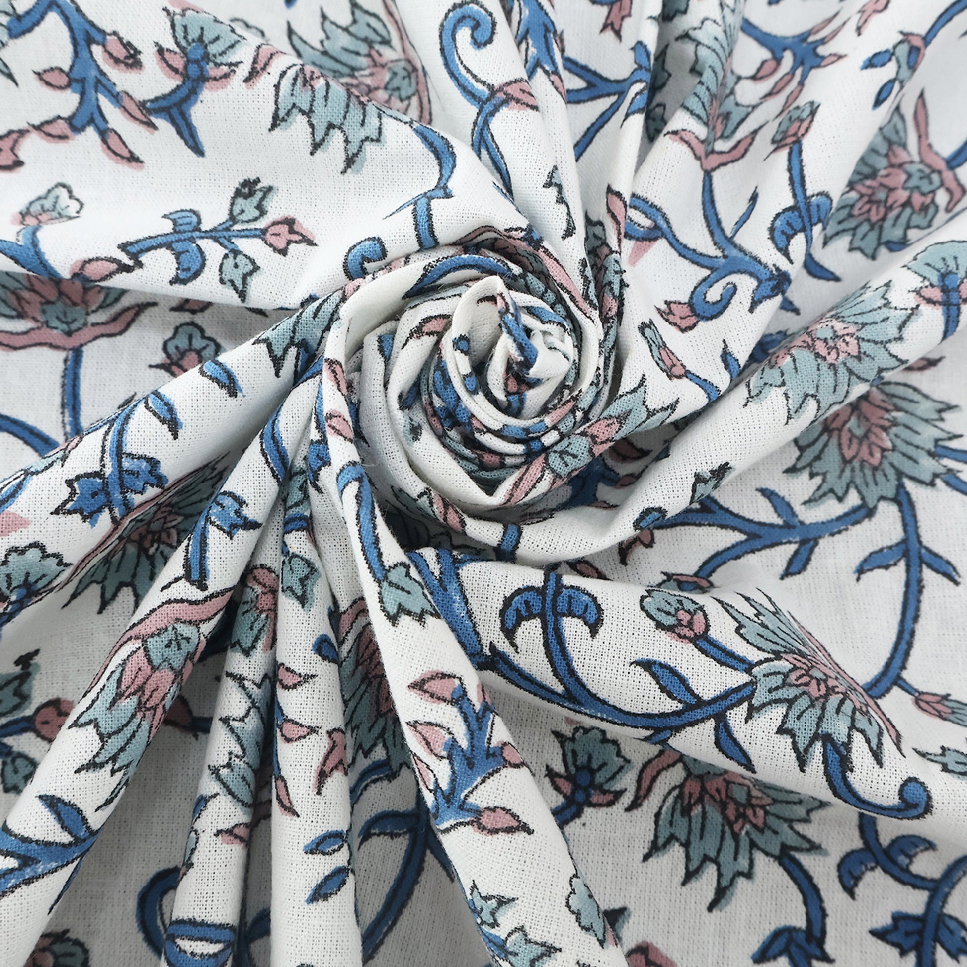 Floral Cotton Grey and White Hand Block Printed Rectangle Tablecloth - My Store