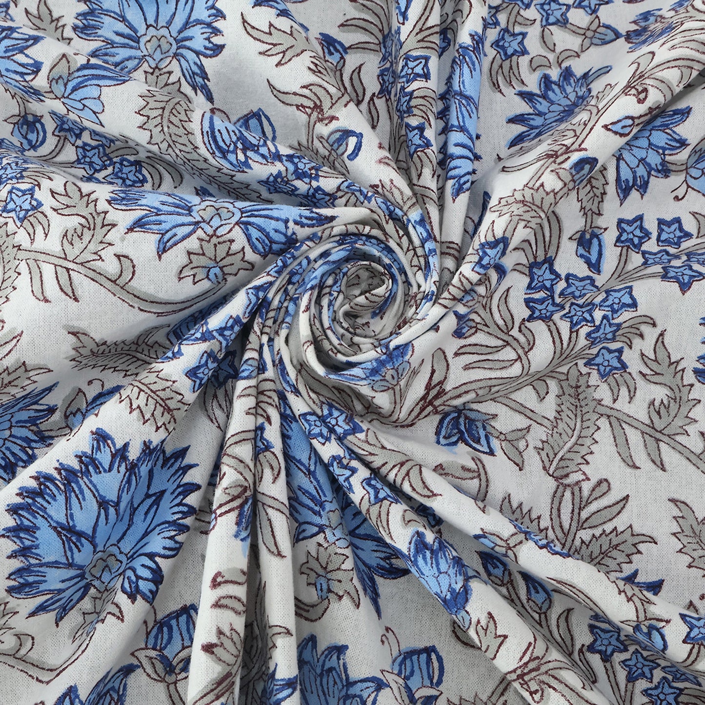 Blue and White Indian Floral Hand Block Printed Cotton Tablecloth, Table Cover - My Store