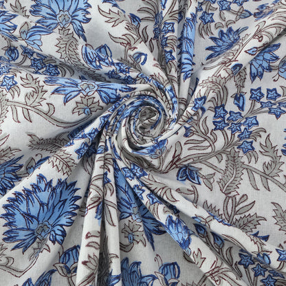 Blue and White Indian Floral Hand Block Printed Cotton Tablecloth, Table Cover - My Store