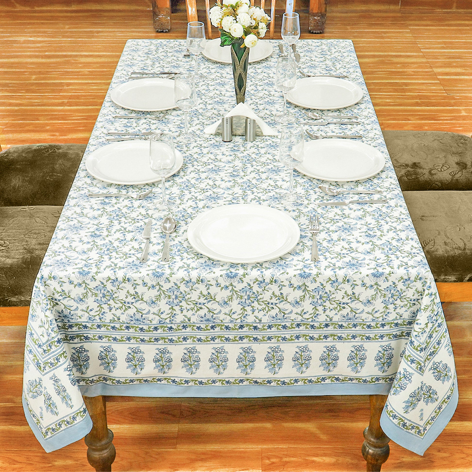 Green With White Handmade Table Cover For Rectangle Dinning Decor - My Store