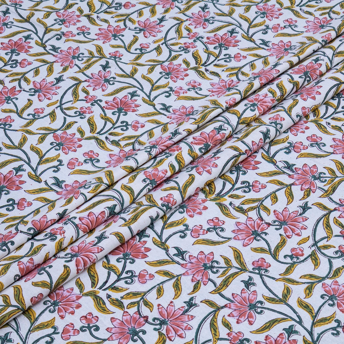 Indian Handmade Block Printed Yellow and Pink Floral Pattern Cotton Bed sheet For living Room, Kids Room - My Store