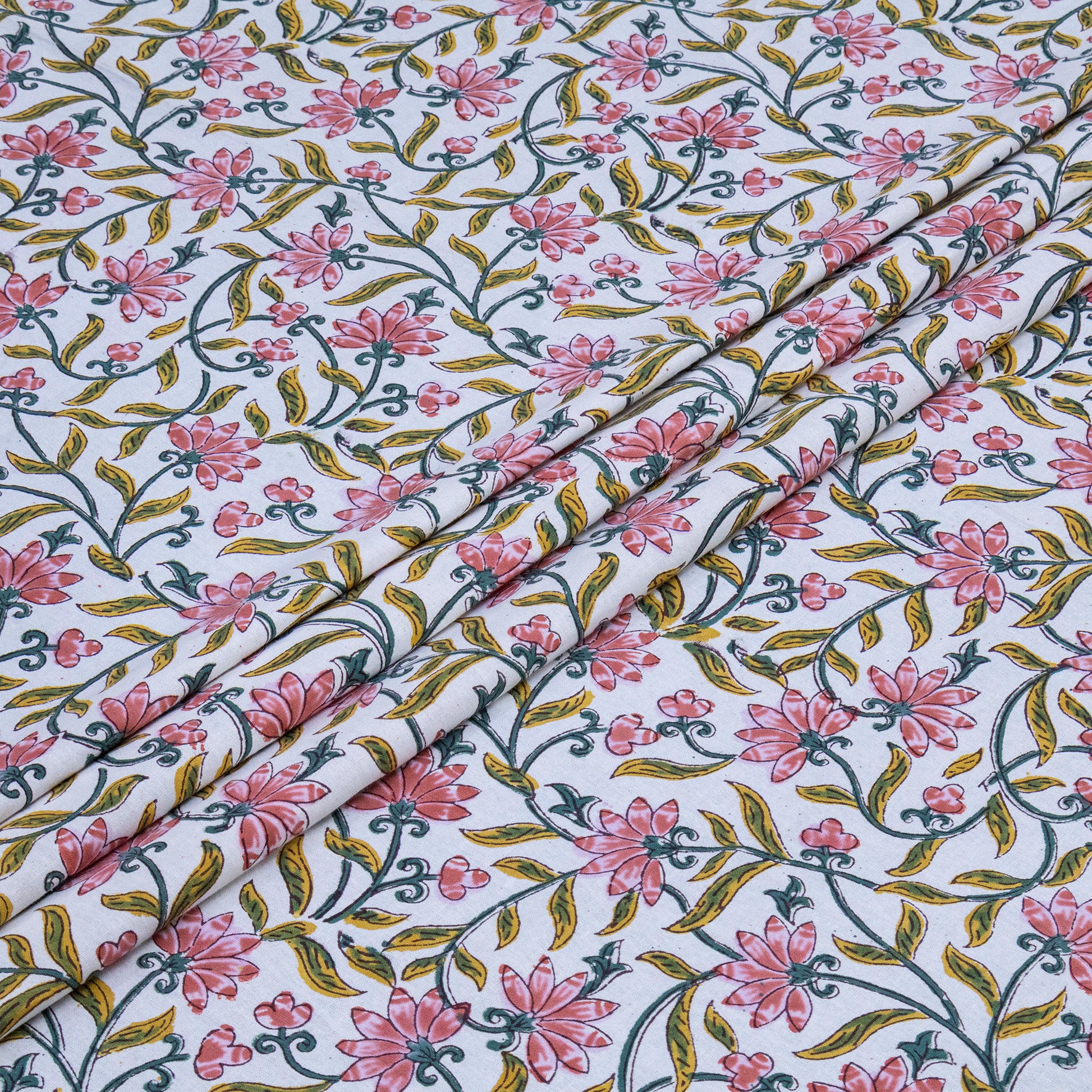 Indian Handmade Block Printed Yellow and Pink Floral Pattern Cotton Bed sheet For living Room, Kids Room - My Store