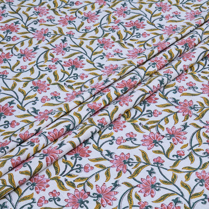 Indian Handmade Block Printed Yellow and Pink Floral Pattern Cotton Bed sheet For living Room, Kids Room - My Store