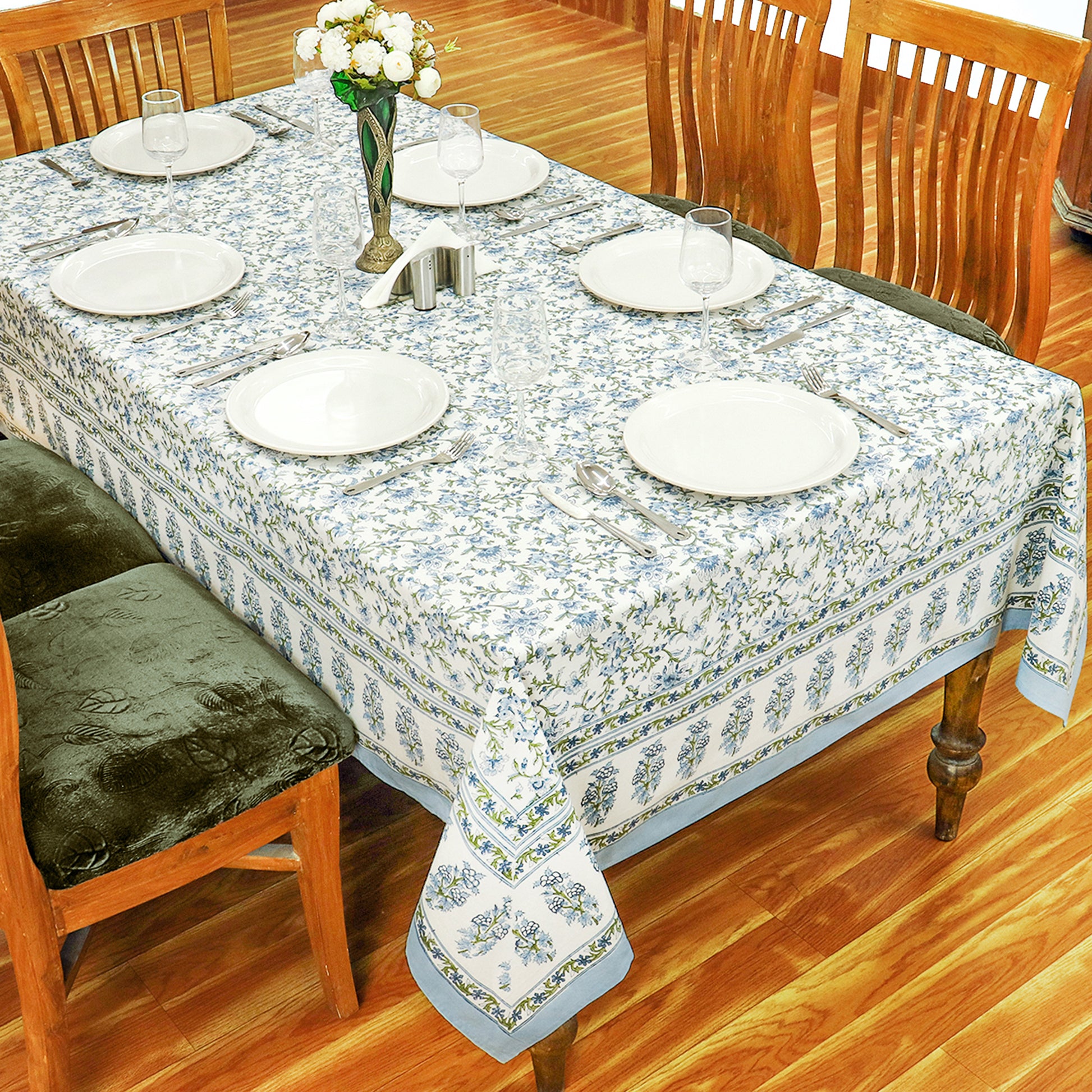 Green With White Handmade Table Cover For Rectangle Dinning Decor - My Store