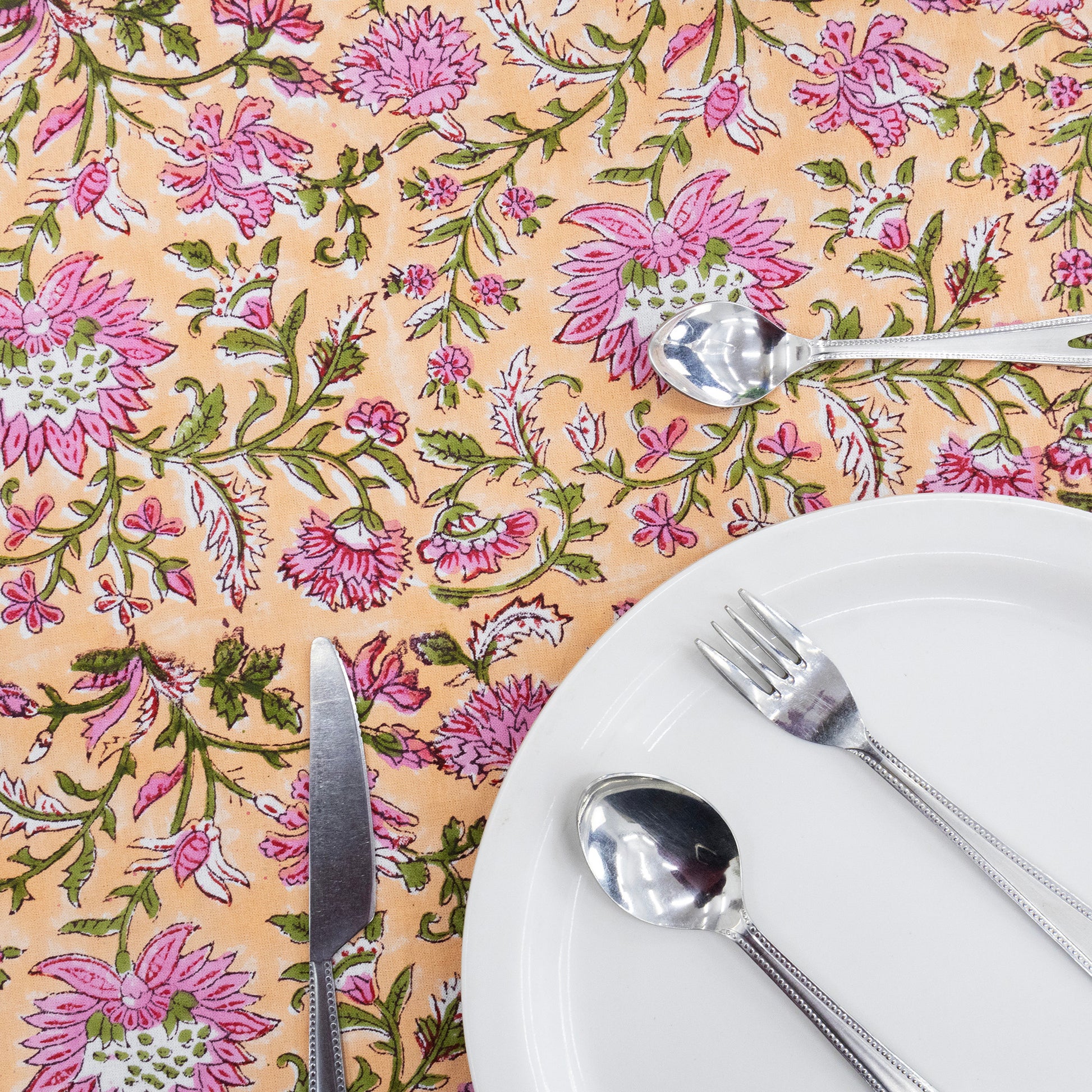 Pink Handmade Block Printed Cotton Tablecloth - My Store