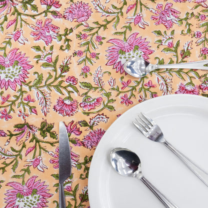 Pink Handmade Block Printed Cotton Tablecloth - My Store