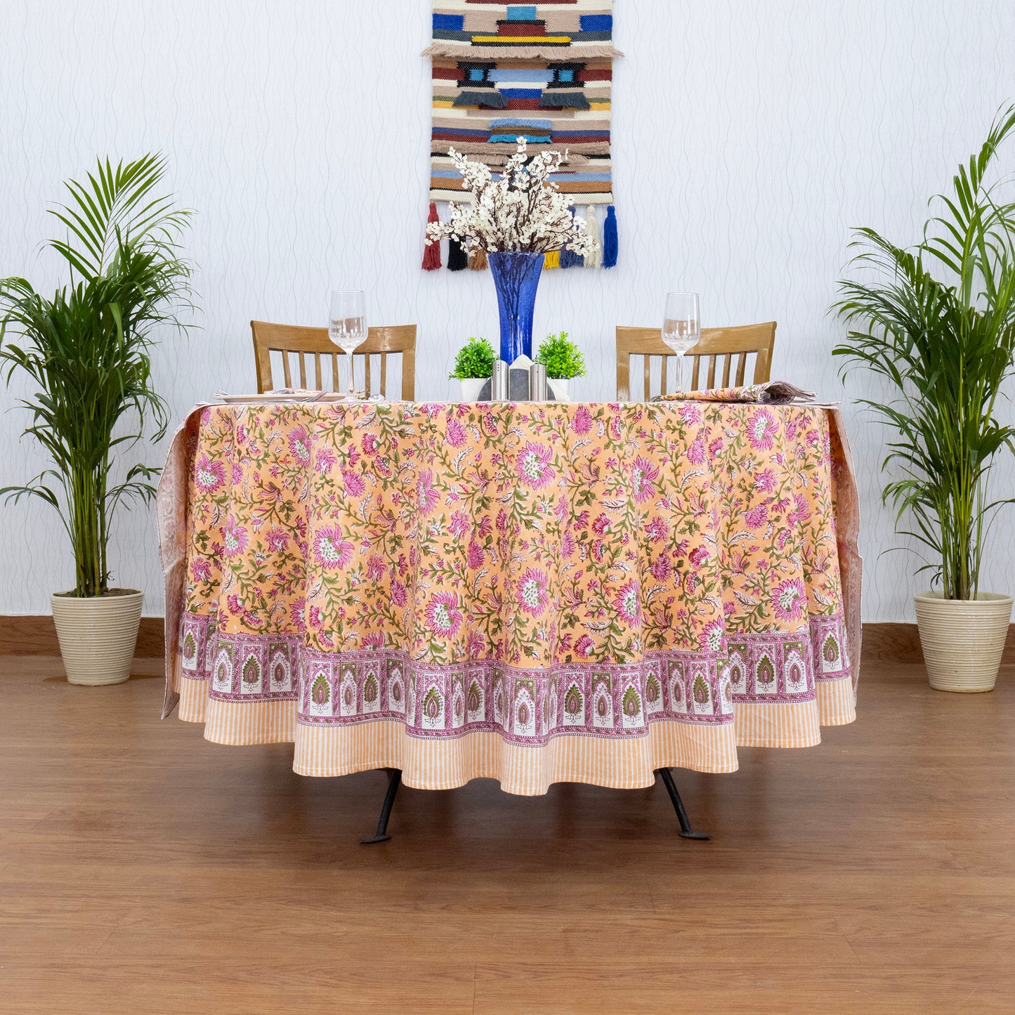 Pink Handmade Block Printed Cotton Tablecloth - My Store