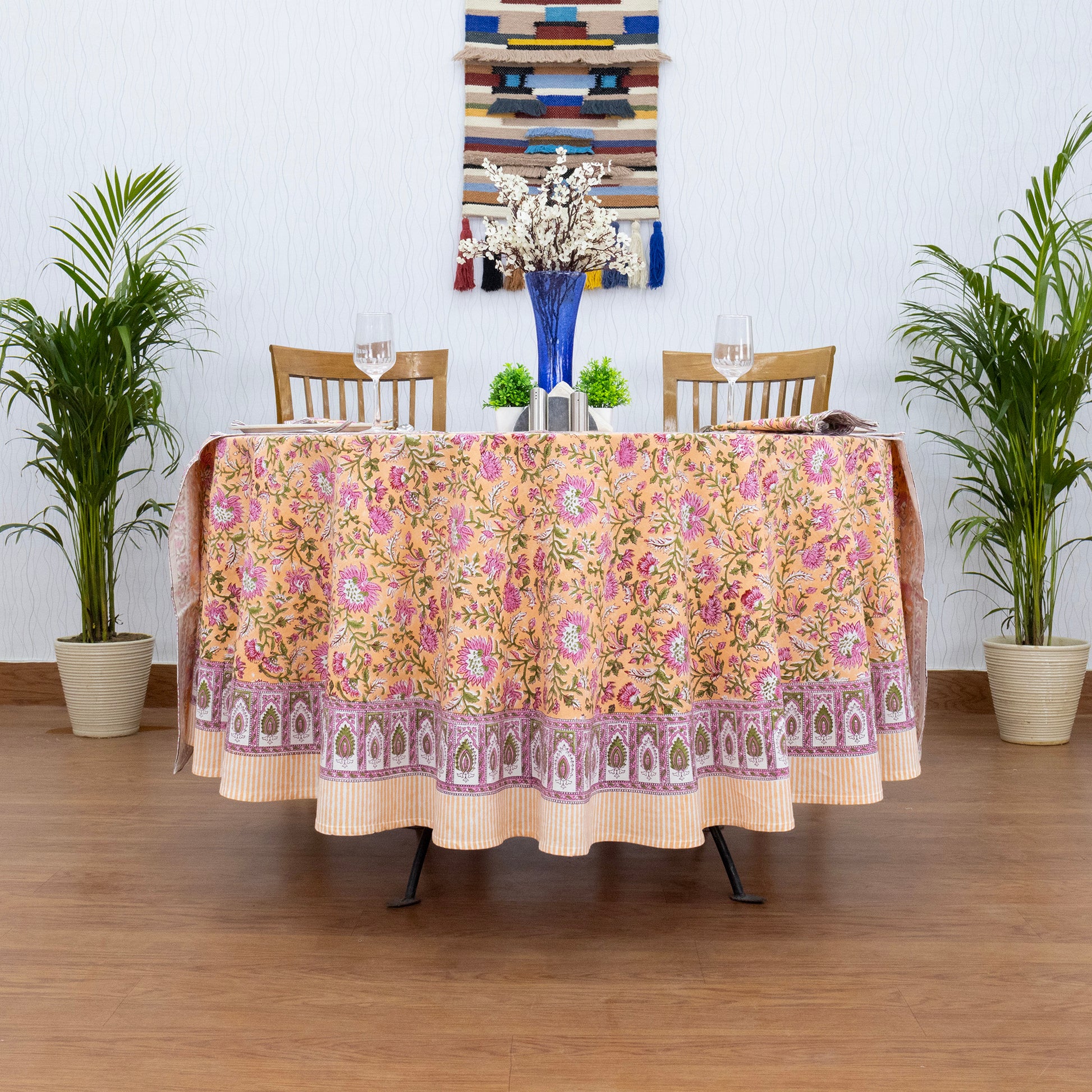 Pink Handmade Block Printed Cotton Tablecloth - My Store