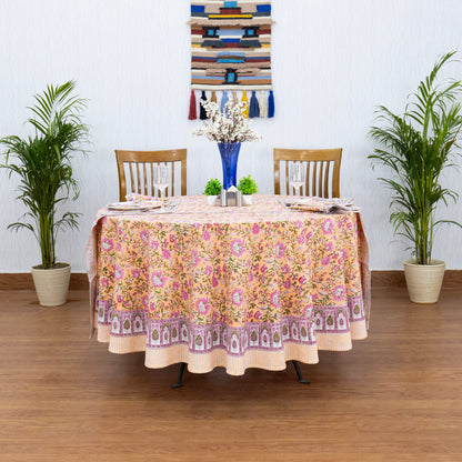 Pink Handmade Block Printed Cotton Tablecloth - My Store
