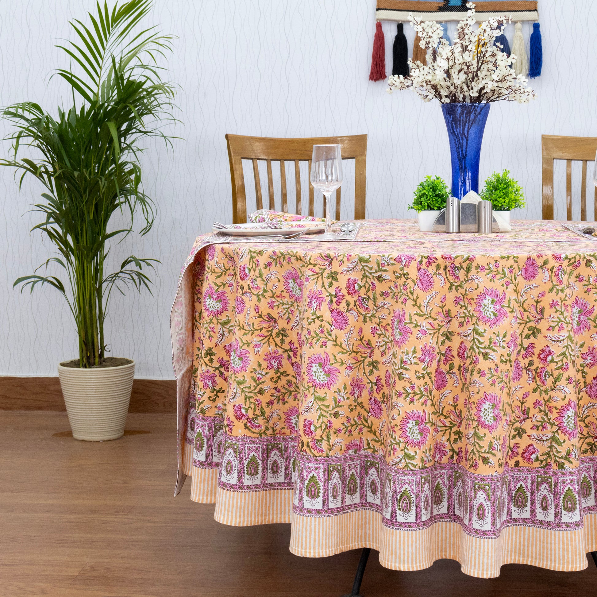 Pink Handmade Block Printed Cotton Tablecloth - My Store