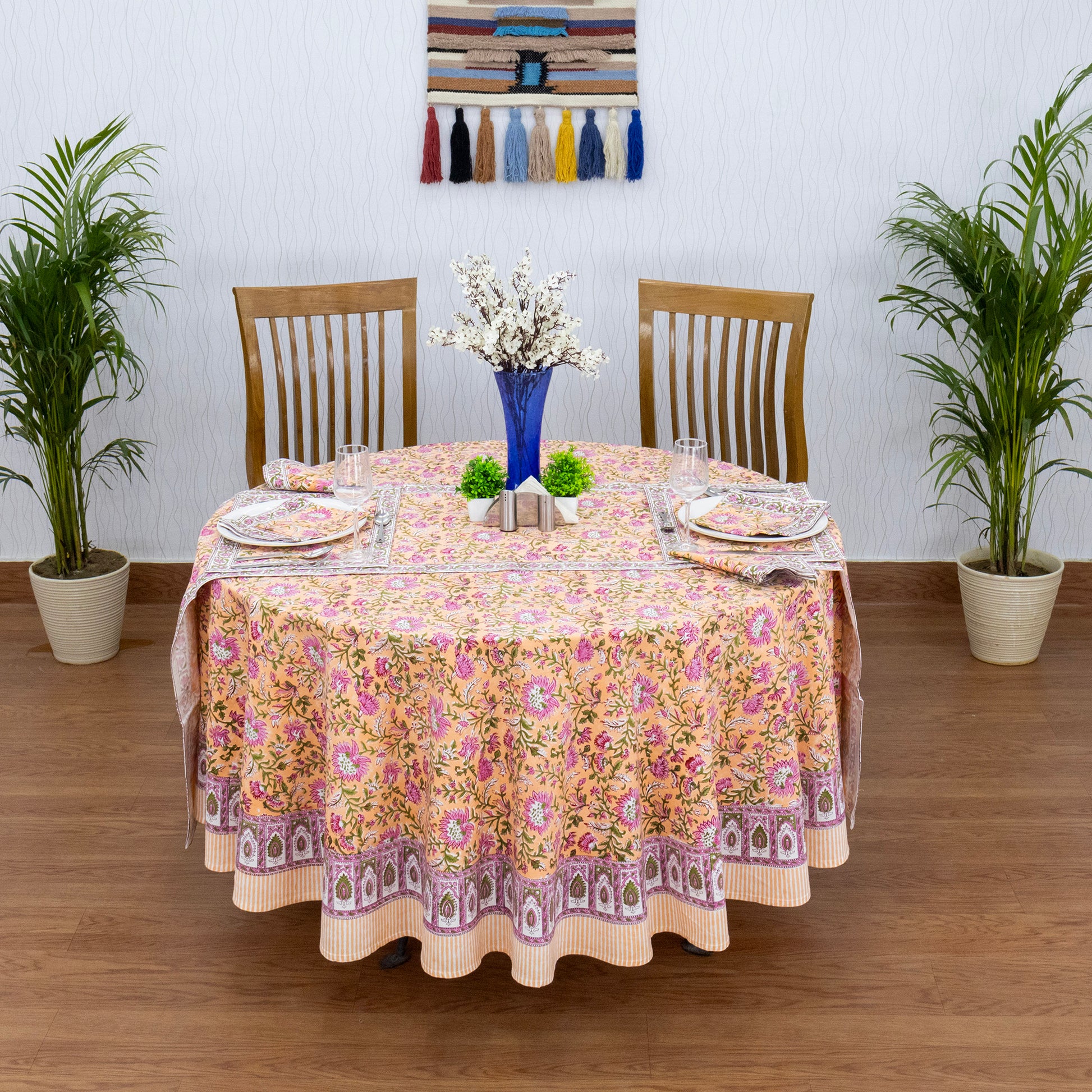 Pink Handmade Block Printed Cotton Tablecloth - My Store