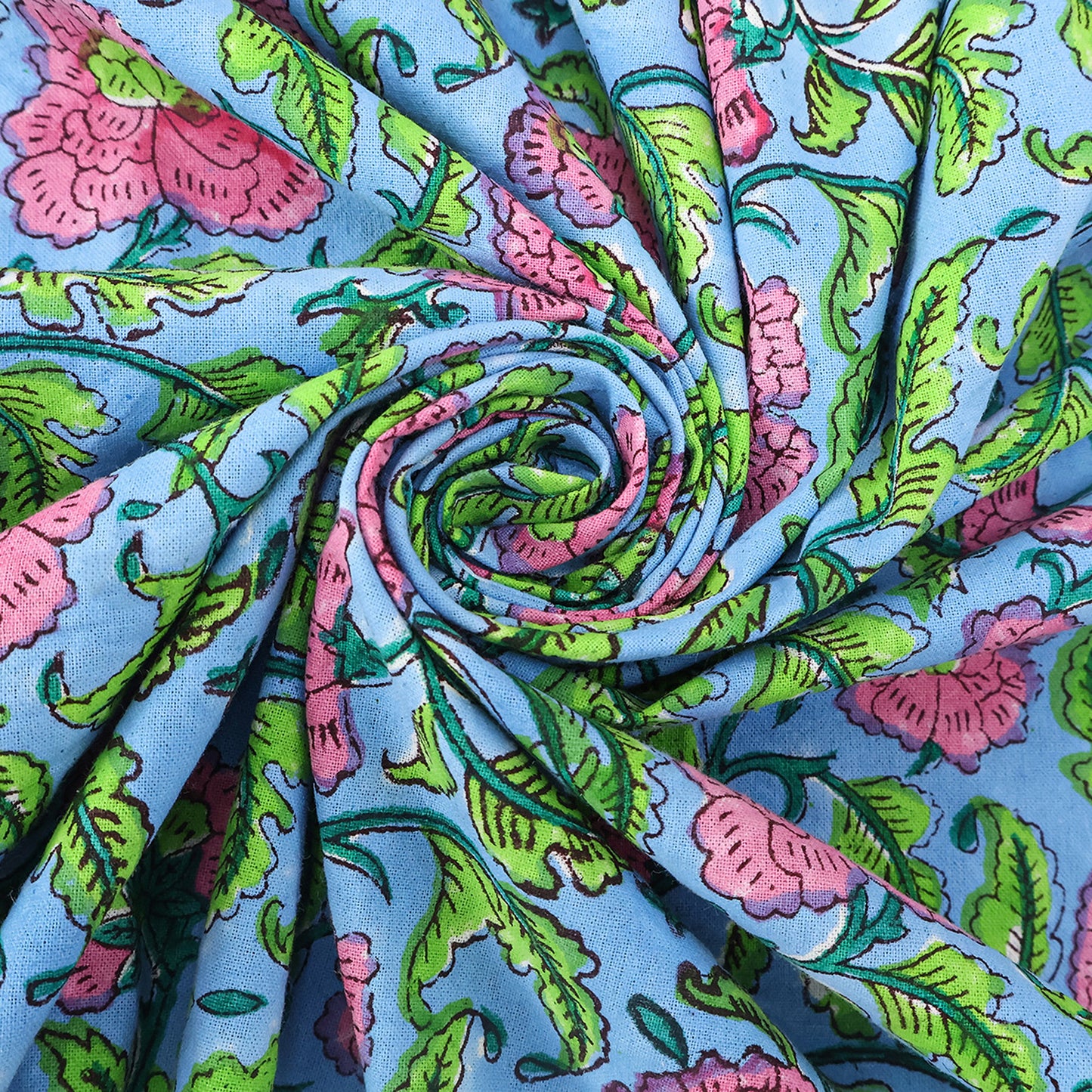 Indian Hand Block Printed Cotton Blue and Pink Rectangle Tablecloth - My Store