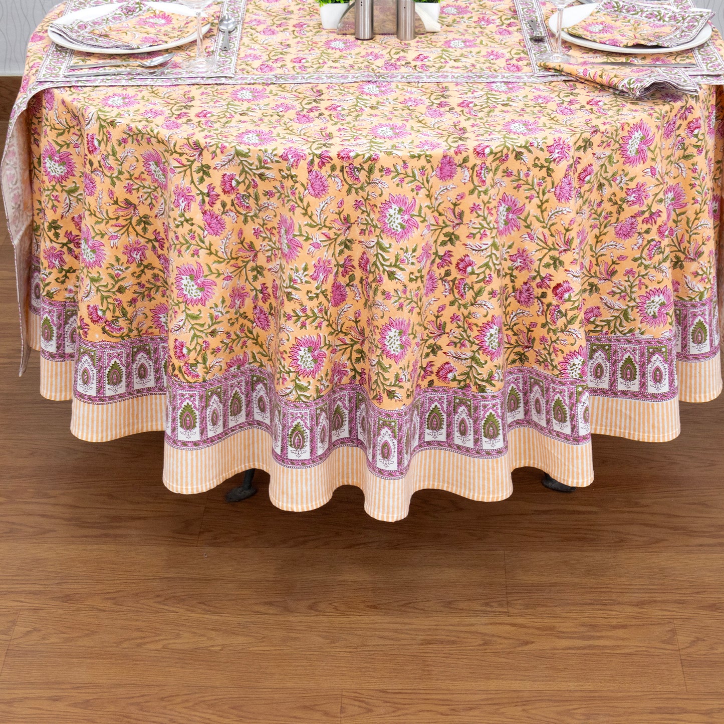Pink Handmade Block Printed Cotton Tablecloth - My Store