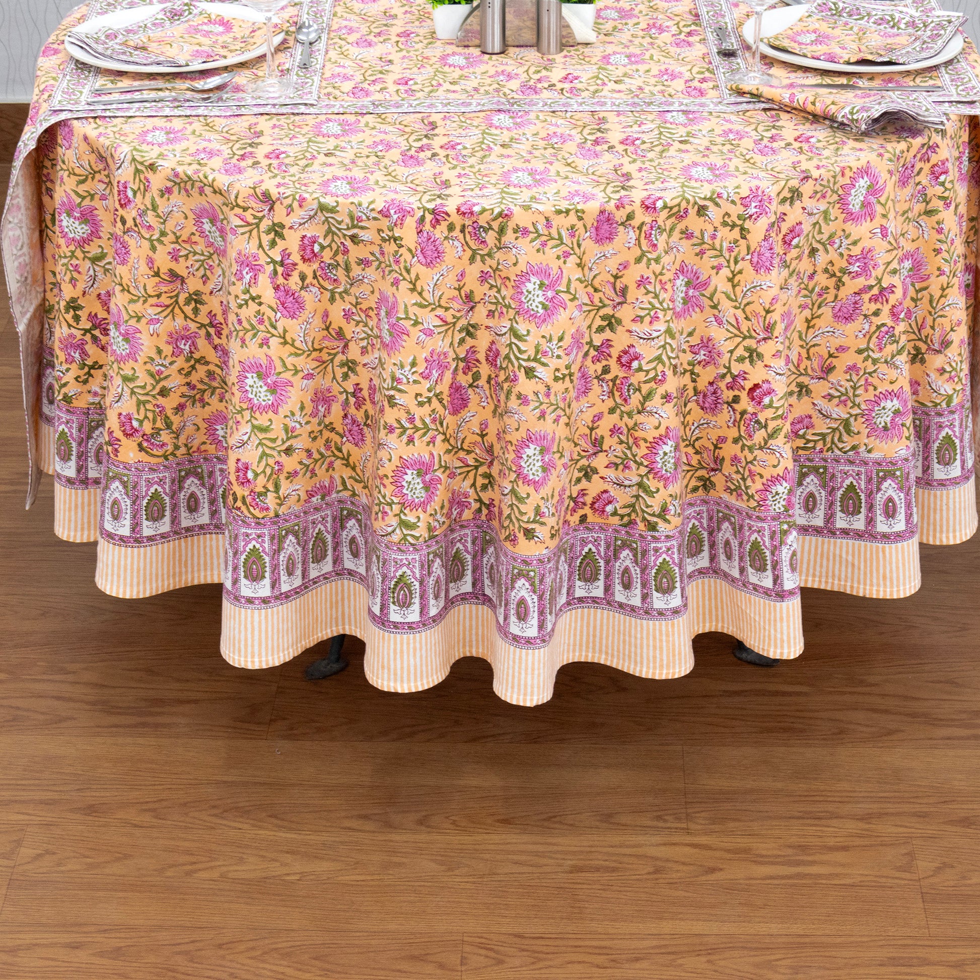 Pink Handmade Block Printed Cotton Tablecloth - My Store