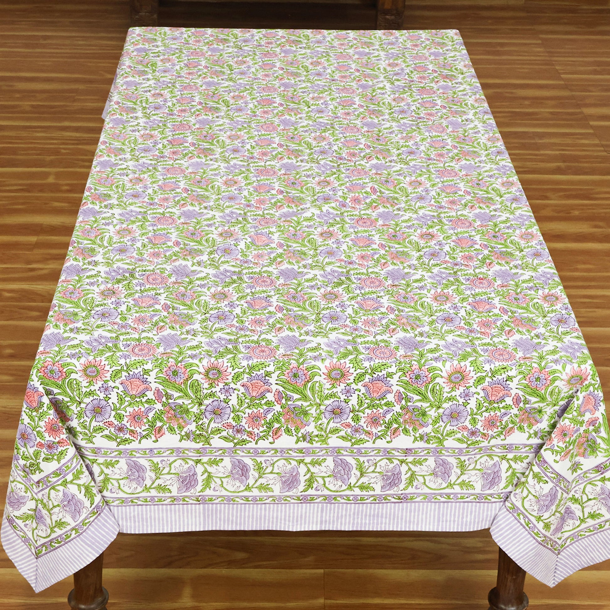 Purple and Green Hand Block Printed Rectangle Table Cover, Dinning Tablecloth - My Store