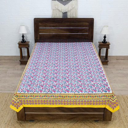 Cotton Bedsheet – Hand Block Floral Print – Pink and Yellow – King, Queen, Twin Sizes - My Store