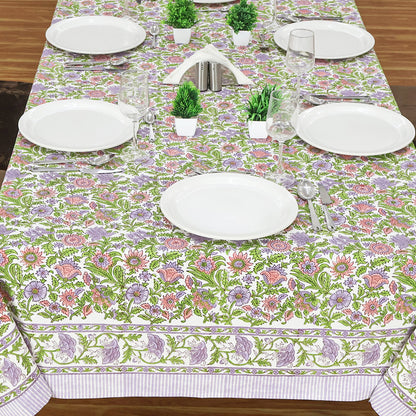 Purple and Green Hand Block Printed Rectangle Table Cover, Dinning Tablecloth - My Store
