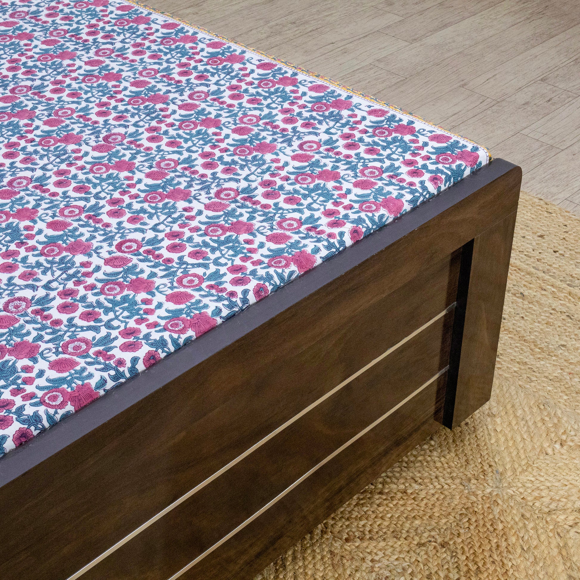 Cotton Bedsheet – Hand Block Floral Print – Pink and Yellow – King, Queen, Twin Sizes - My Store