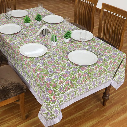 Purple and Green Hand Block Printed Rectangle Table Cover, Dinning Tablecloth - My Store