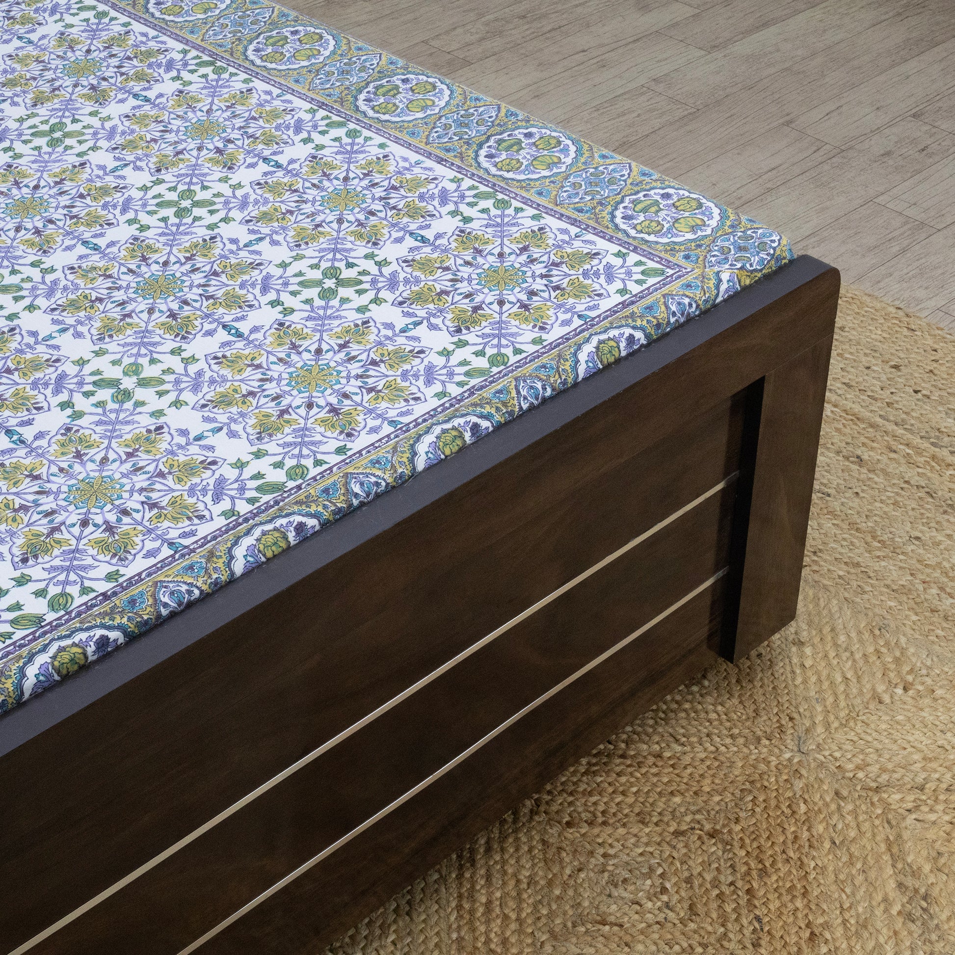 Indian Handmade Block Printed Purple and Green Floral Pattern Cotton Bed sheet For living Room, Kids Room - My Store