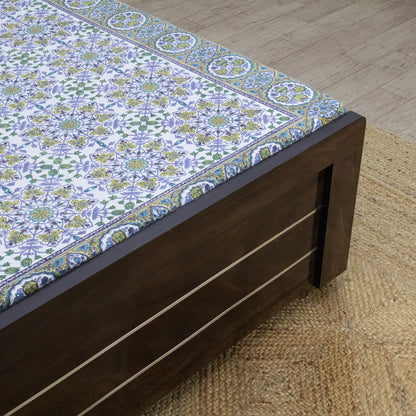 Indian Handmade Block Printed Purple and Green Floral Pattern Cotton Bed sheet For living Room, Kids Room - My Store