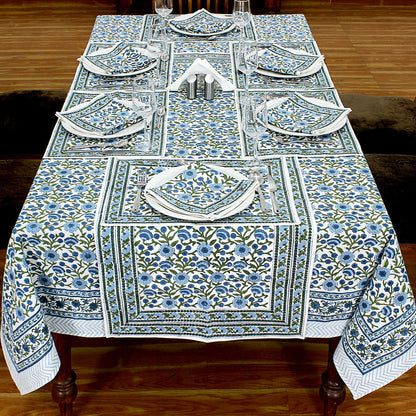 Blue & White Block Printed Tablecloth For Rectangle Table - My Store