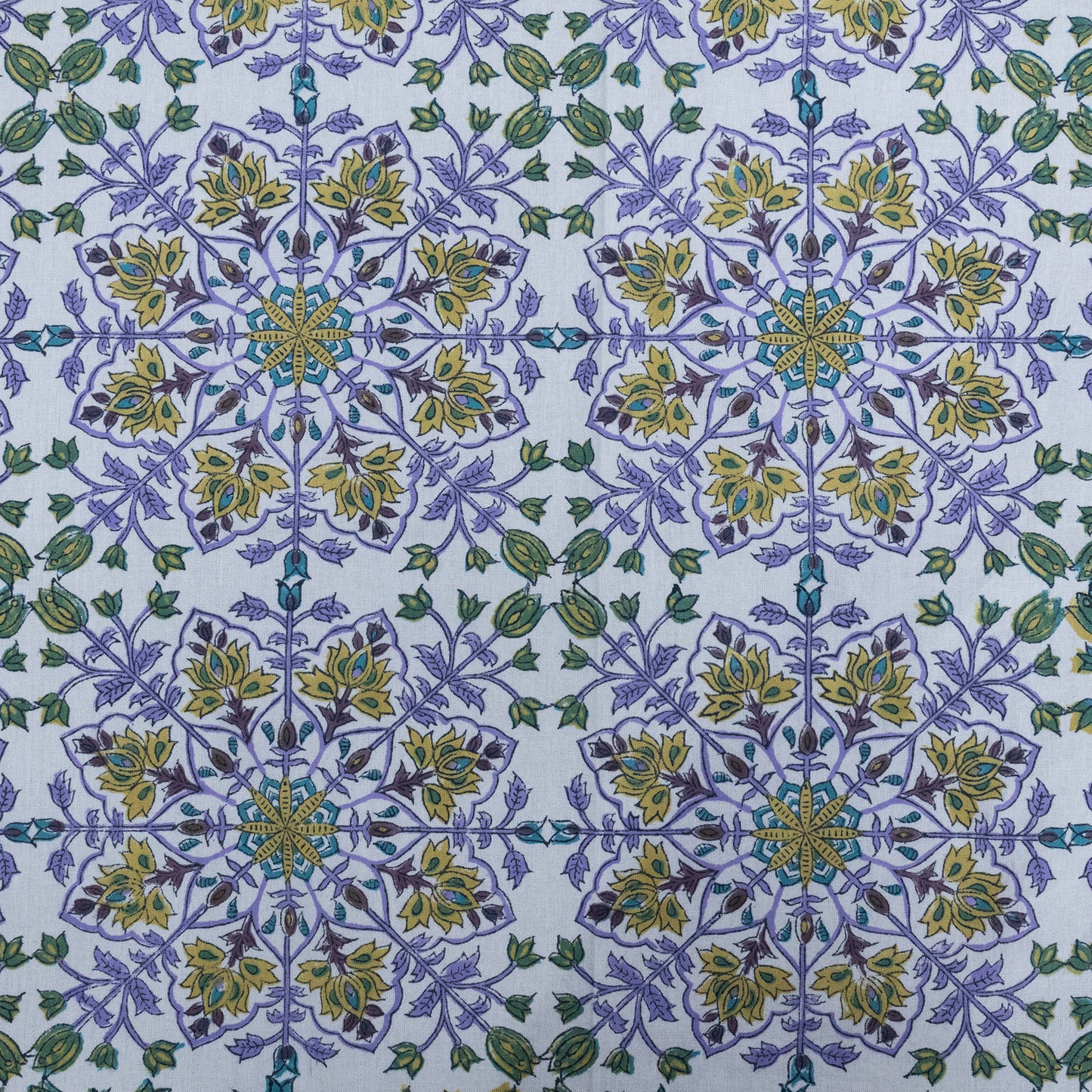 Indian Handmade Block Printed Purple and Green Floral Pattern Cotton Bed sheet For living Room, Kids Room - My Store