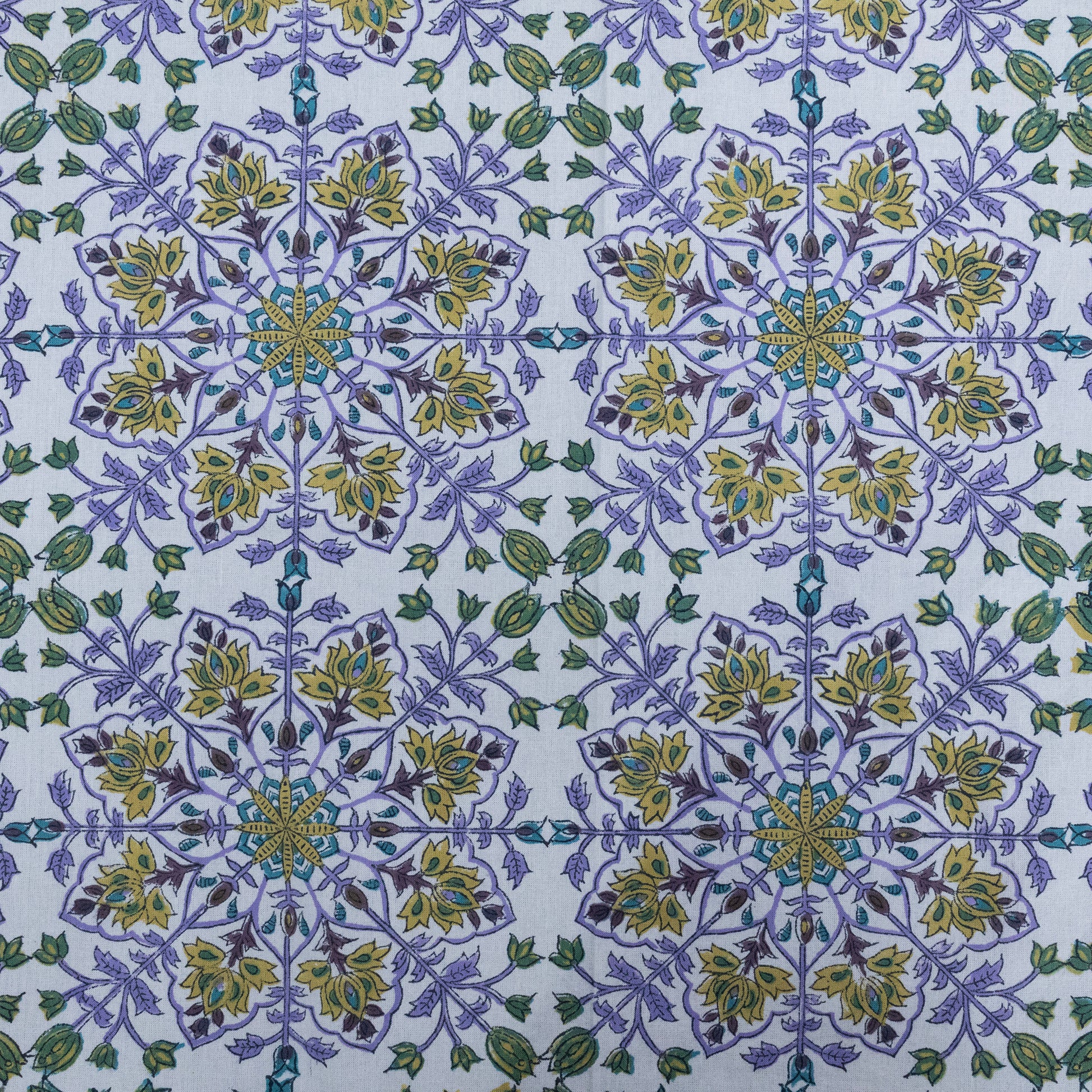 Indian Handmade Block Printed Purple and Green Floral Pattern Cotton Bed sheet For living Room, Kids Room - My Store